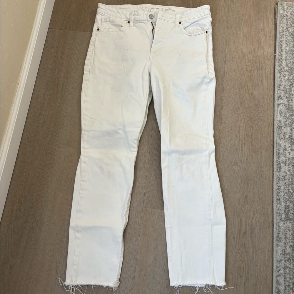 High Rise White Straight Jeans